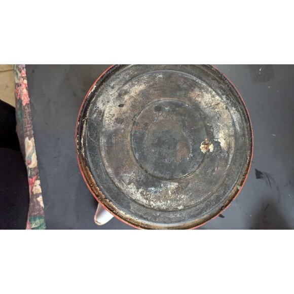 Vintage Enamel White Teapot With Red Trim & Wooden Handle - Picture 10 of 13